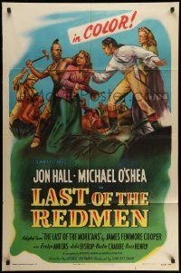 3j498 LAST OF THE REDMEN 1sh '47 Jon Hall, Evelyn Ankers, adapted from The Last of the Mohicans!