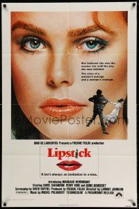3j513 LIPSTICK 1sh '76 super close up of sexy Margaux Hemingway, the story of a woman's revenge!