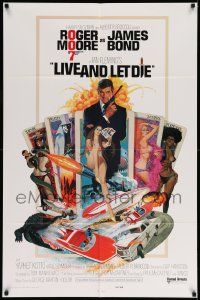 3j519 LIVE & LET DIE TA style 1sh '73 art of Roger Moore as James Bond by Robert McGinnis!