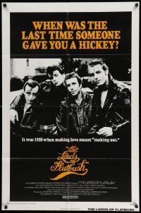3j525 LORDS OF FLATBUSH 1sh R77 cool portrait of Fonzie, Rocky, & Perry as greasers in leather!