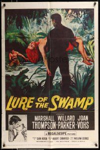 3j532 LURE OF THE SWAMP 1sh '57 two men & a super sexy woman find their destination is Hell!