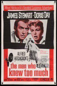 3j545 MAN WHO KNEW TOO MUCH 1sh R60s James Stewart & Doris Day, directed by Alfred Hitchcock!