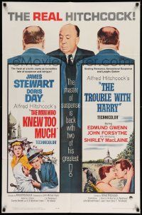 3j547 MAN WHO KNEW TOO MUCH/TROUBLE WITH HARRY 1sh '63 Alfred Hitchcock double-feature!