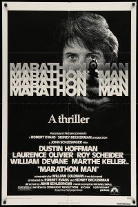 3j554 MARATHON MAN 1sh '76 cool image of Dustin Hoffman, John Schlesinger classic thriller!