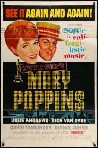 3j560 MARY POPPINS awards style 1sh 1965 Julie Andrews & Dick Van Dyke, Walt Disney classic, rare!