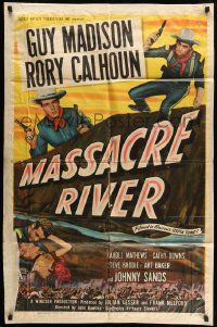 3j564 MASSACRE RIVER 1sh '49 Guy Madison & Rory Calhoun, pretty Carole Mathews, Civil War!