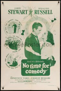 3j631 NO TIME FOR COMEDY 1sh R56 romantic close up of Jimmy Stewart & Rosalind Russell!