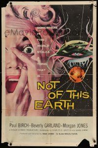 3j633 NOT OF THIS EARTH 1sh '57 classic close up art of screaming girl & alien monster!