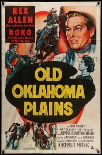 3j640 OLD OKLAHOMA PLAINS 1sh '52 artwork of Rex Allen and Koko, miracle horse!