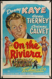 3j644 ON THE RIVIERA 1sh '51 art of Danny Kaye, sexy Gene Tierney & Corinne Calvet!