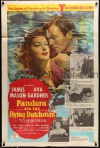 3j656 PANDORA & THE FLYING DUTCHMAN 1sh '51 romantic c/u of James Mason & sexy Ava Gardner!
