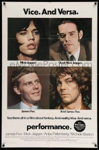3j664 PERFORMANCE 1sh '70 directed by Nicolas Roeg, Mick Jagger & James Fox trading roles!