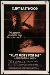 3j677 PLAY MISTY FOR ME 1sh '71 classic Clint Eastwood, Jessica Walter, invitation to terror!