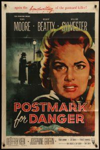 3j683 POSTMARK FOR DANGER 1sh '56 Terry Moore is hunted by the postcard killer!