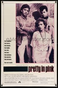 3j685 PRETTY IN PINK 1sh '86 great portrait of Molly Ringwald, Andrew McCarthy & Jon Cryer!