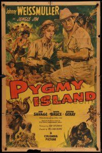 3j694 PYGMY ISLAND 1sh '50 art of Johnny Weissmuller as Jungle Jim, Ann Savage!