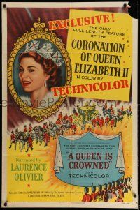 3j695 QUEEN IS CROWNED 1sh '53 Queen Elizabeth II's coronation documentary!