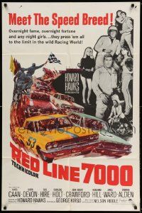 3j705 RED LINE 7000 1sh '65 Howard Hawks, James Caan, car racing artwork, meet the speed breed!