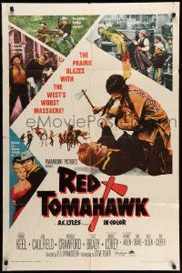 3j708 RED TOMAHAWK 1sh '66 Redskin vengeance, the prairie blazes with the West's worst massacre!
