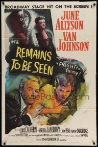 3j710 REMAINS TO BE SEEN 1sh '53 Van Johnson, June Allyson, Angela Lansbury by creepy statue!