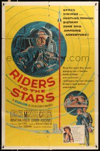 3j718 RIDERS TO THE STARS 1sh '54 William Lundigan has broken into outer space w/gravity zero!