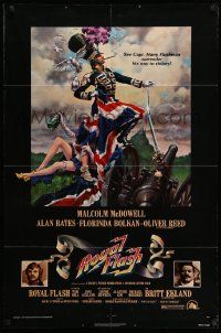 3j735 ROYAL FLASH 1sh '75 great art of uniformed Malcolm McDowell & sexy babe draped in flag!