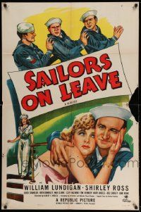 3j741 SAILORS ON LEAVE 1sh R51 William Lundigan, Shirley Ross, great Navy artwork!