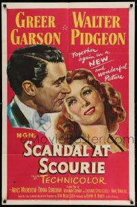 3j746 SCANDAL AT SCOURIE 1sh '53 great close up art of Greer Garson + inset Walter Pidgeon!