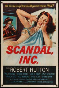 3j747 SCANDAL INC. 1sh '56 Robert Hutton, art of paparazzi photographing sexy woman in bed!