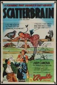 3j749 SCATTERBRAIN 1sh R40s wacky art of Alan Mowbray, Ruth Donnelly & Judy Canova on a fence!