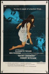 3j754 SECRET CEREMONY 1sh '68 Elizabeth Taylor, Mia Farrow, Robert Mitchum!
