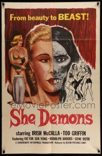 3j768 SHE DEMONS 1sh '58 experiments gone wrong, dangerous sexy women go from beauty to beast!