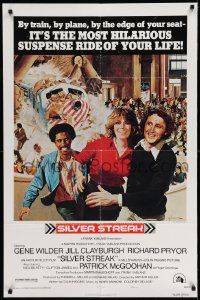 3j783 SILVER STREAK style A 1sh '76 art of Gene Wilder, Richard Pryor & Jill Clayburgh by Gross!