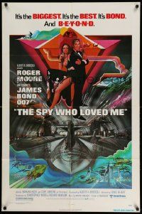 3j810 SPY WHO LOVED ME 1sh '77 art of Roger Moore as James Bond & Barbara Bach by Bob Peak!