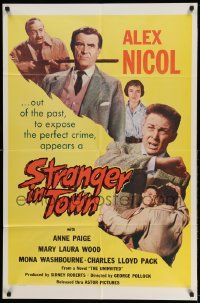 3j835 STRANGER IN TOWN 1sh '59 Alex Nicol comes from out of the past to expose the perfect crime!