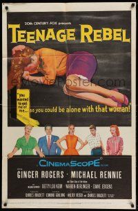 3j866 TEENAGE REBEL 1sh '56 Michael Rennie sends daughter to mom Ginger Rogers so he can have fun!