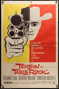 3j870 TENSION AT TABLE ROCK 1sh '56 great artwork of cowboy pointing gun!