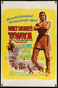 3j904 TONKA 1sh '57 Sal Mineo, Walt Disney, West's strangest legend, artwork of Native Americans!