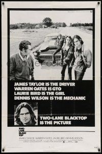 3j928 TWO-LANE BLACKTOP 1sh '71 James Taylor is the driver, Warren Oates is GTO, Laurie Bird