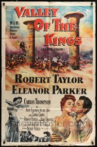 3j938 VALLEY OF THE KINGS 1sh '54 cool art of Robert Taylor & Eleanor Parker in Egypt!