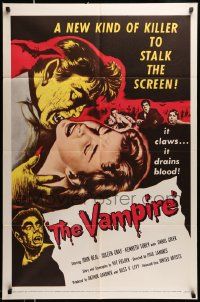 3j939 VAMPIRE 1sh '57 John Beal, it claws, it drains blood, cool art of monster & victim!