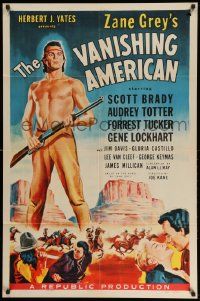 3j940 VANISHING AMERICAN 1sh '55 Zane Grey, art of barechested Navajo Scott Brady!