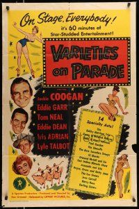 3j941 VARIETIES ON PARADE revised 1sh '51 Jackie Coogan, Eddie Garr, Tom Neal, star-studded acts!