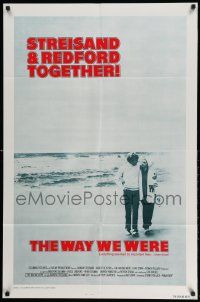 3j957 WAY WE WERE int'l 1sh '73 Barbra Streisand & Robert Redford walk on the beach!