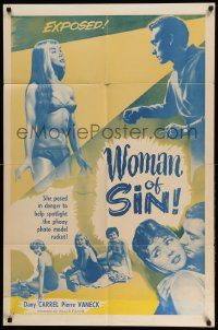 3j971 WHY WOMEN SIN 1sh '58 sexy Woman of Sin Dany Carrel helps spotlight phony model racket!