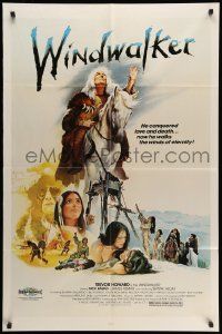 3j976 WINDWALKER 1sh '80 cool art of Native American Indian Trevor Howard & cast by Joseph Smith!
