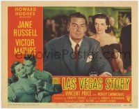 3k765 LAS VEGAS STORY LC #3 '52 c/u of sexy Jane Russell standing behind gambler Victor Mature!