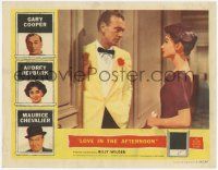 3k786 LOVE IN THE AFTERNOON LC '57 pretty Audrey Hepburn looks at Gary Cooper in tuxedo!
