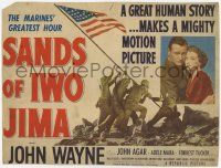 3k387 SANDS OF IWO JIMA TC '50 John Wayne + classic WWII image of U.S. Marines raising the flag!