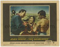 3k049 SEARCHERS LC #6 '56 John Ford, John Wayne & barechested Jeffrey Hunter confront Archuletta!